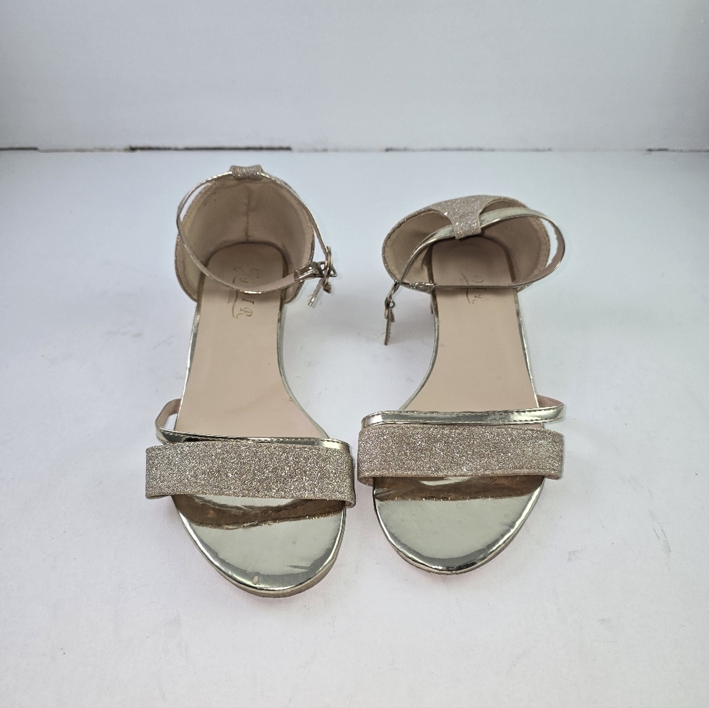 JGDIR Gold Glitter Open Toe Sandals Ankle Strap Low Block Heel Women’s 41 (10)